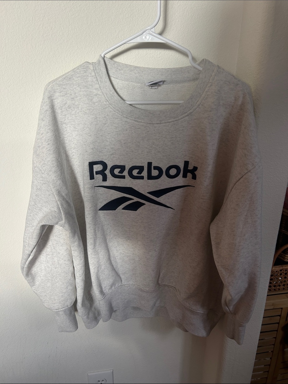 Reebok Light Gray Crewneck Sweatshirt with Navy Logo